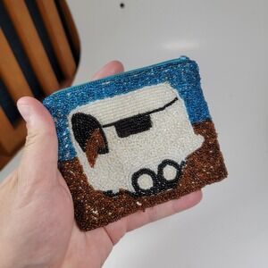 Beaded Coin Purse Horse & Horse Trailer Truck Blue Design Handmade In USA